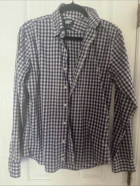 Lands' End Navy and White Gingham Button-Down Shirt